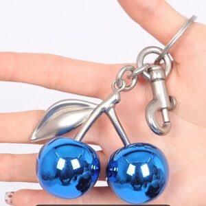 Blue Cherry bag charm new with Silver Accents